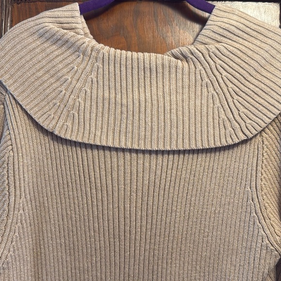 Calvin Klein Tan With Gold Metallic Cowl Neck Sweater - Picture 9 of 14